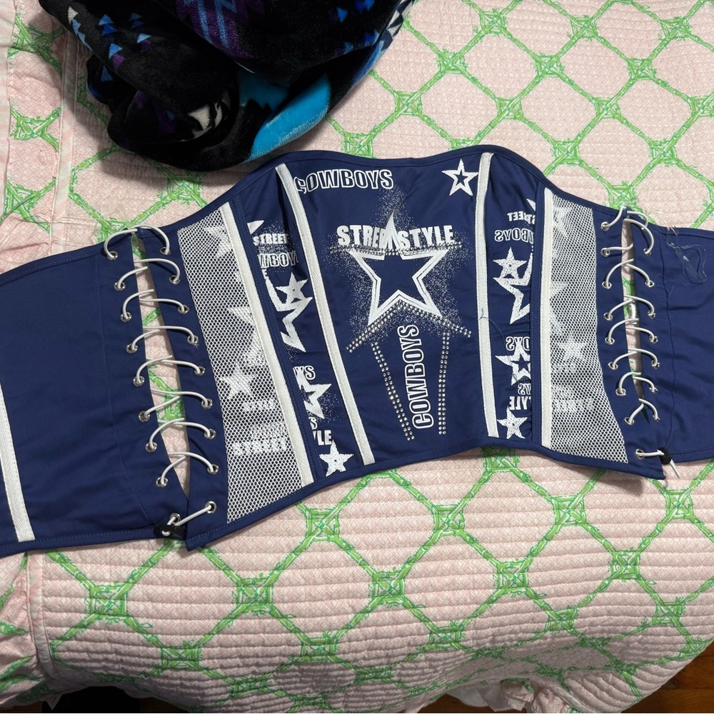 Fashion Nova Navy and White Star Print Strapless Crop Top